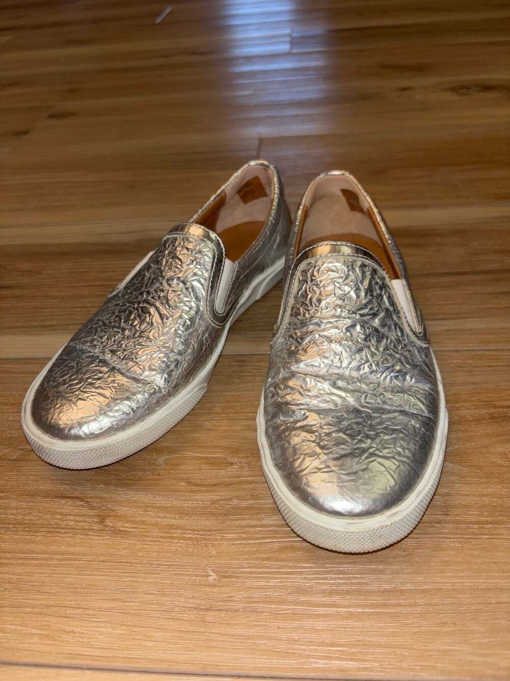 Jimmy Choo Metallic Silver Embossed Leather Slip-On Sneakers